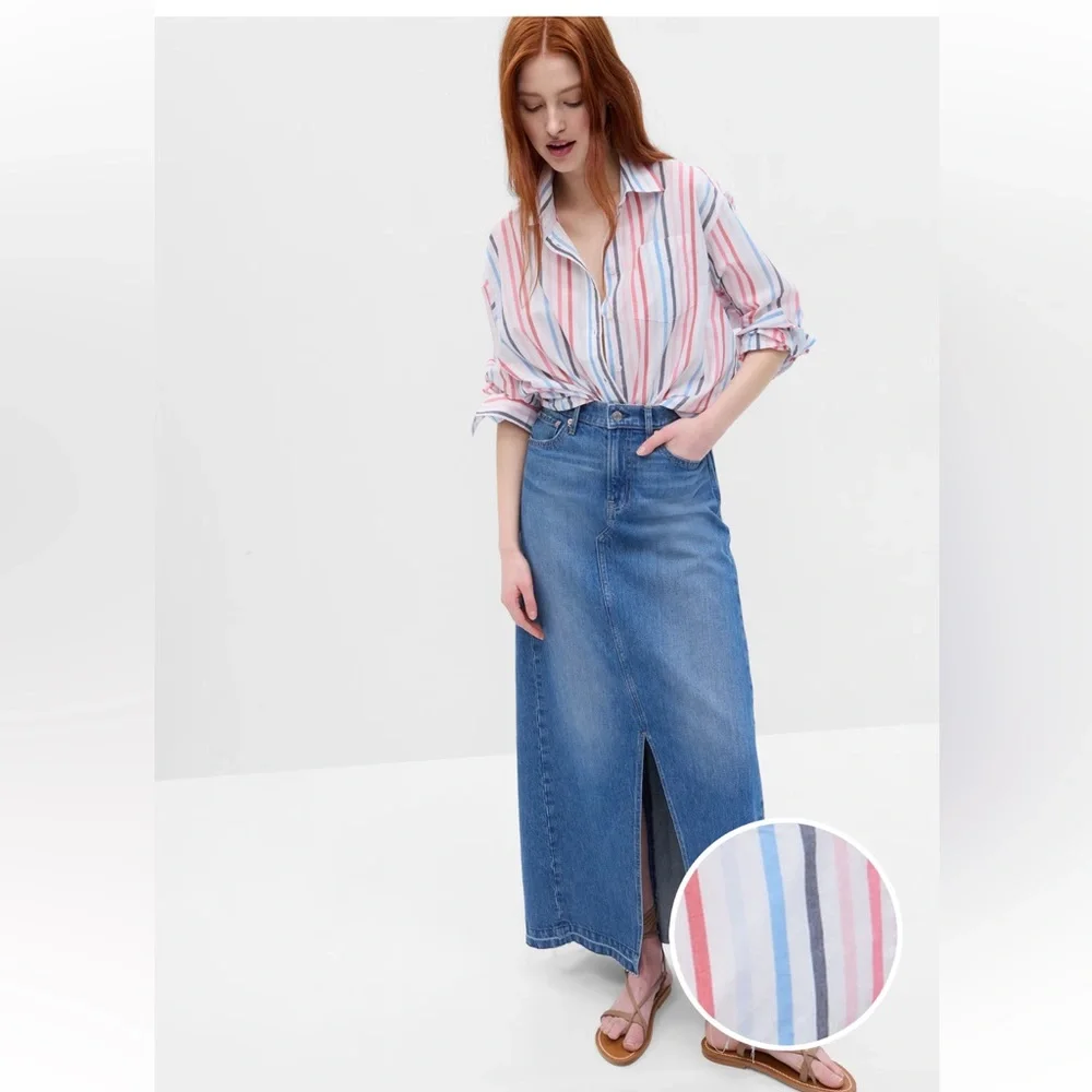 J Crew Womens Washed 4th July Red White Blue Striped Shirt